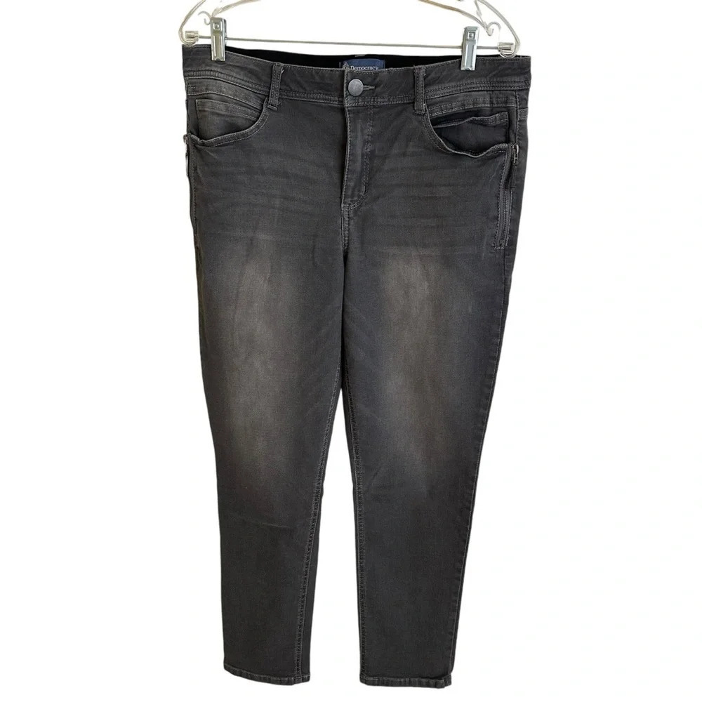 Democracy‎ Womens 14 Ab-Solution Gray Stretch Skinny Watch Jeans Zipper Pockets